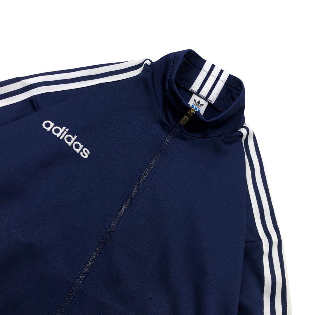 80s adidas トラックジャケット ジャージ 紺 両面刺繍ロゴ XL
