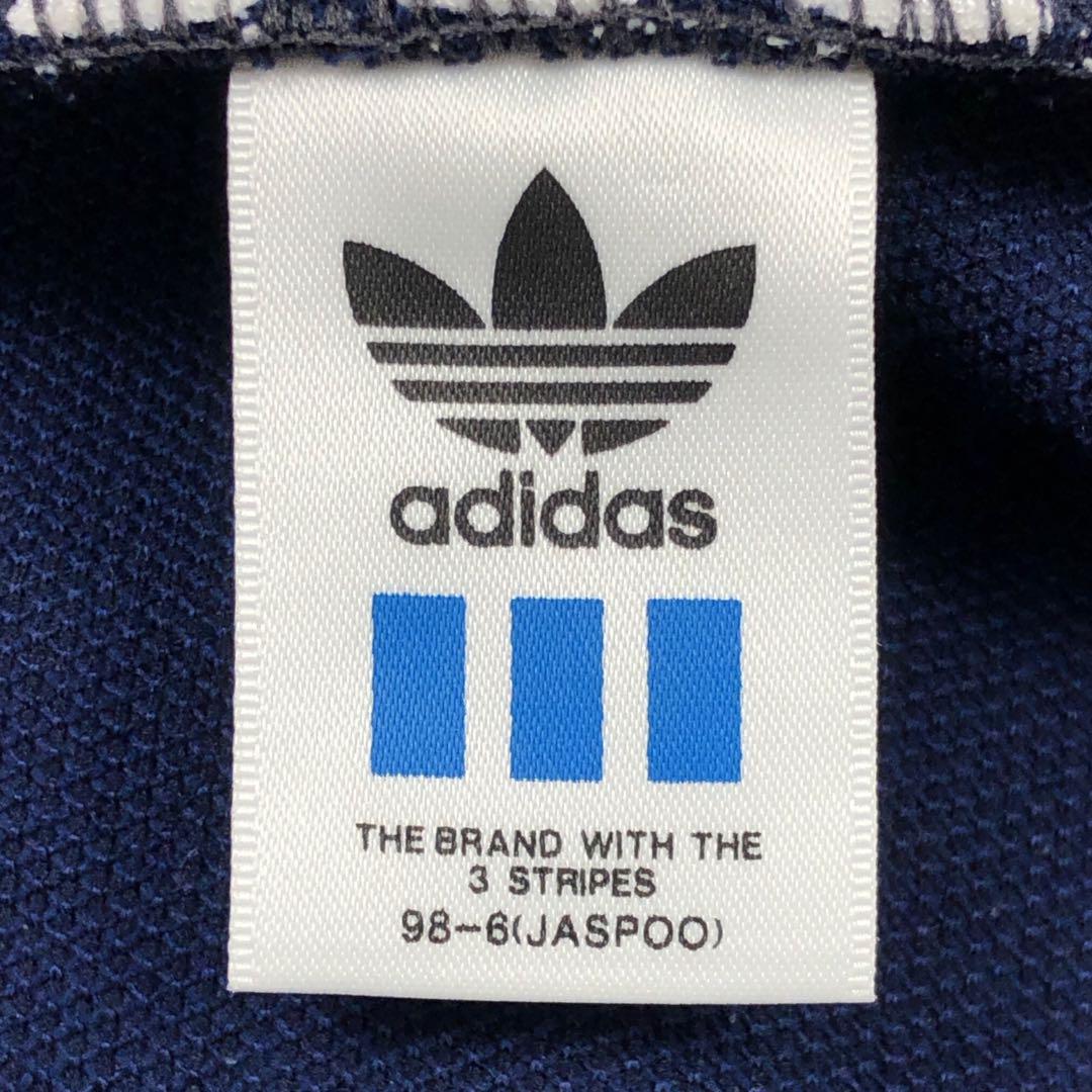 80s adidas トラックジャケット ジャージ 紺 両面刺繍ロゴ XL