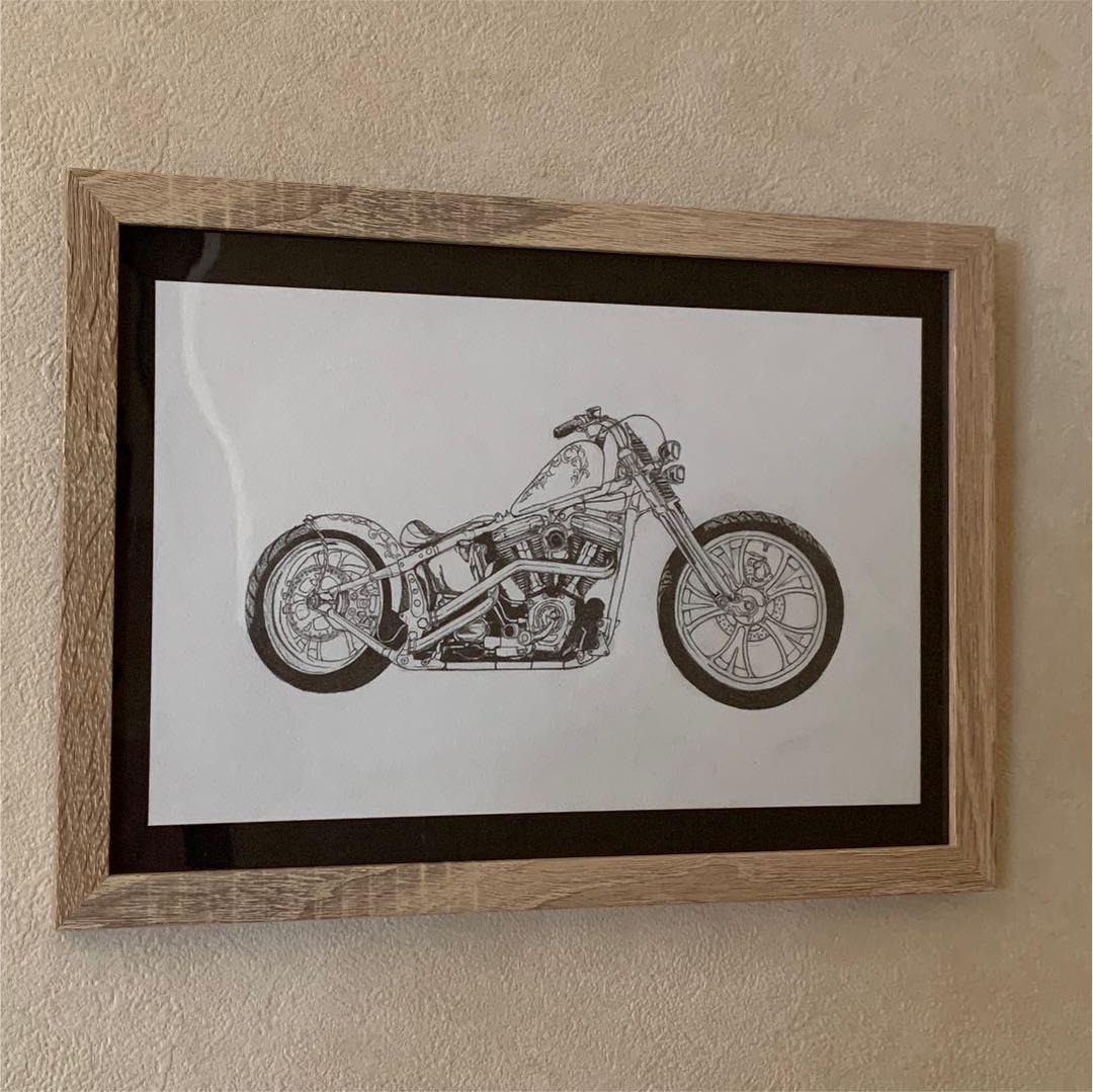 鉛筆画　イラスト　ハーレーダビットソン　A4　一点物