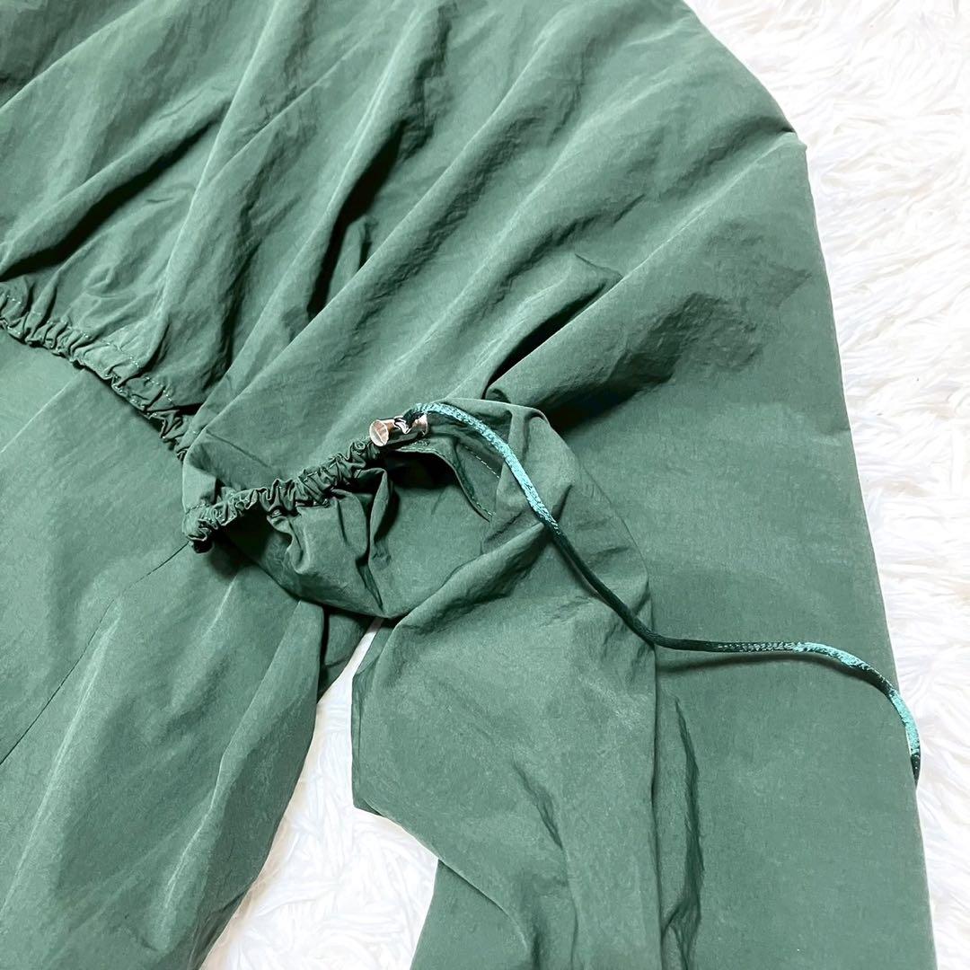 【UN3.】バックギャザー　長袖　フレアロングシャツワンピース　グリーン　36