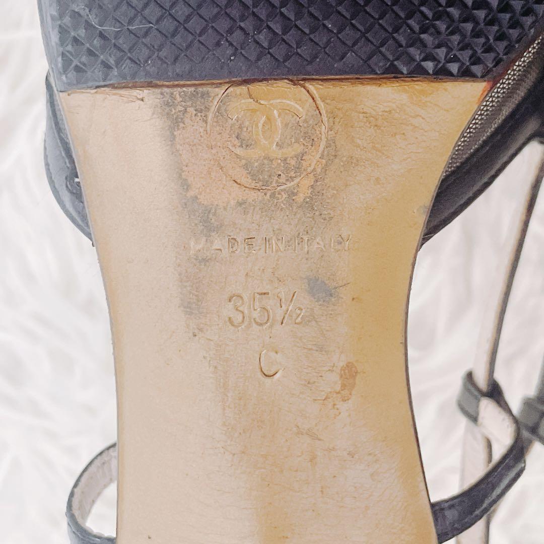 難あり　CHANEL ココマーク　サンダル　黒　本革　メッシュ　35.5