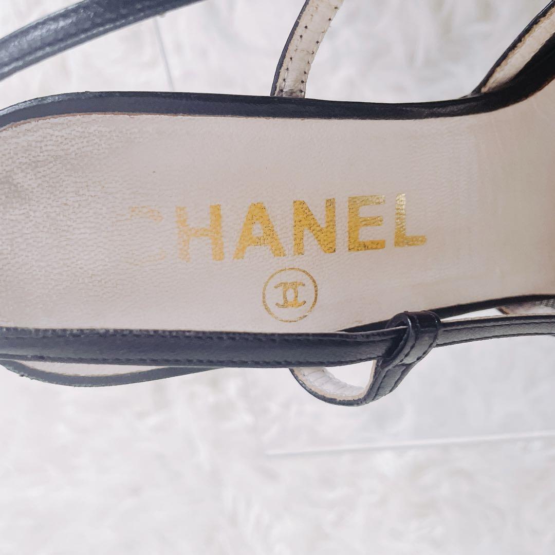 難あり　CHANEL ココマーク　サンダル　黒　本革　メッシュ　35.5