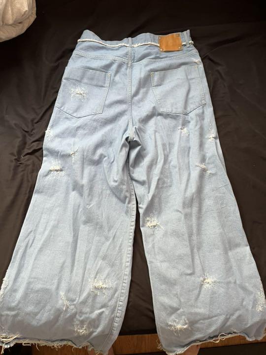 【Edwina Horl】 damage wide denim pants 特価セールコーナー 【Edwina pants denim wide damage Horl】 デニム/ジーンズ