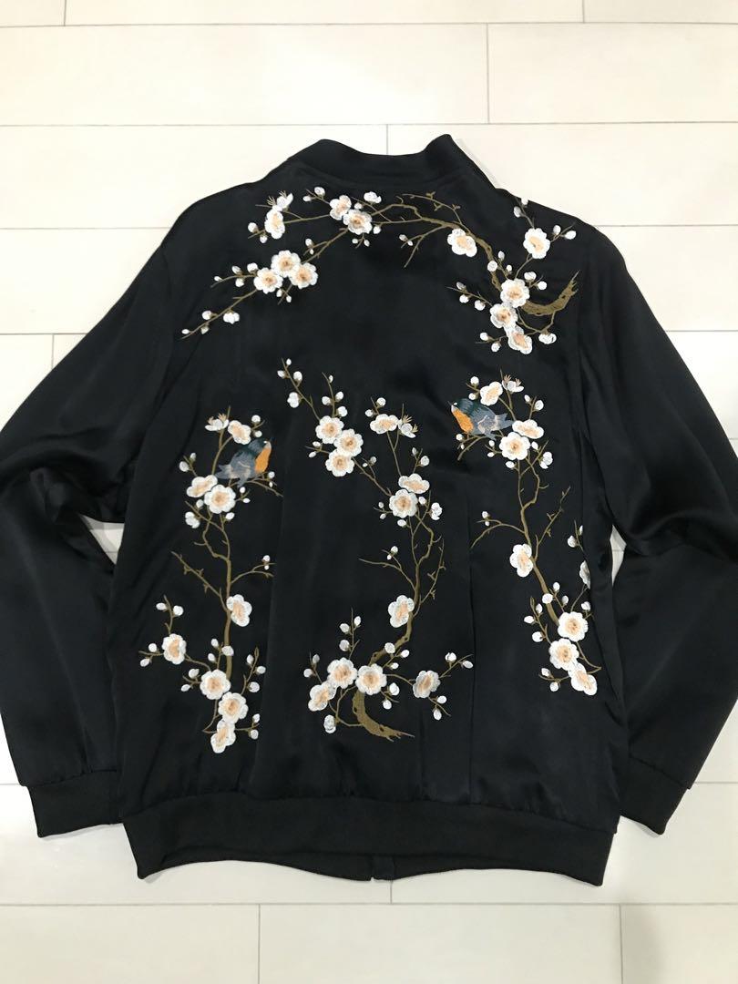 ZARA 刺繍 サテン ブルゾン スカジャン 和柄 鳥 男前 日本
