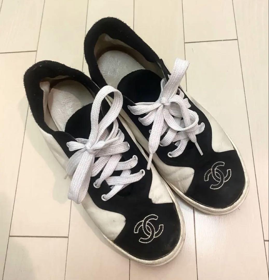 CHANEL 24cm スニーカーブラック ホワイト スニーカー