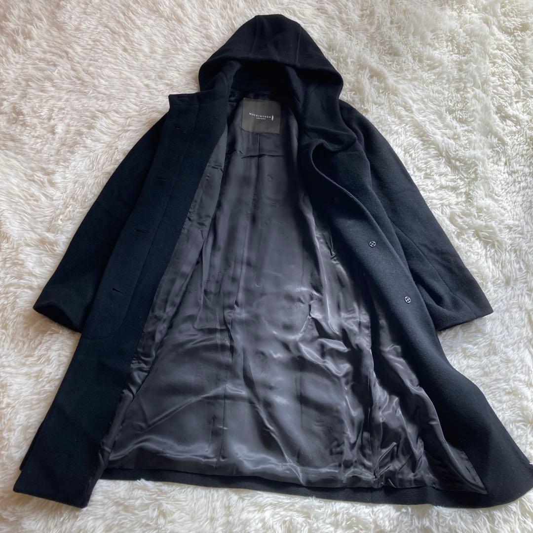 MACKINTOSH LONDON フード付きロングコートブラック ウール 38 MACKINTOSH LONDON フード付きロングコートブラック ウール 38