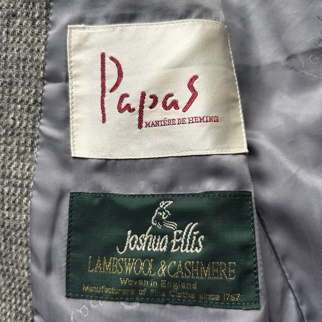 ☆カシミヤ混 XL相当☆ Papas テーラードジャケット ツイード グレー