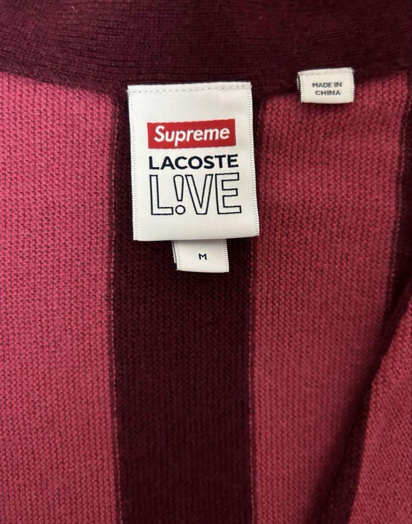 Supreme x Lacoste カーディガン M 赤/ピンクストライプ