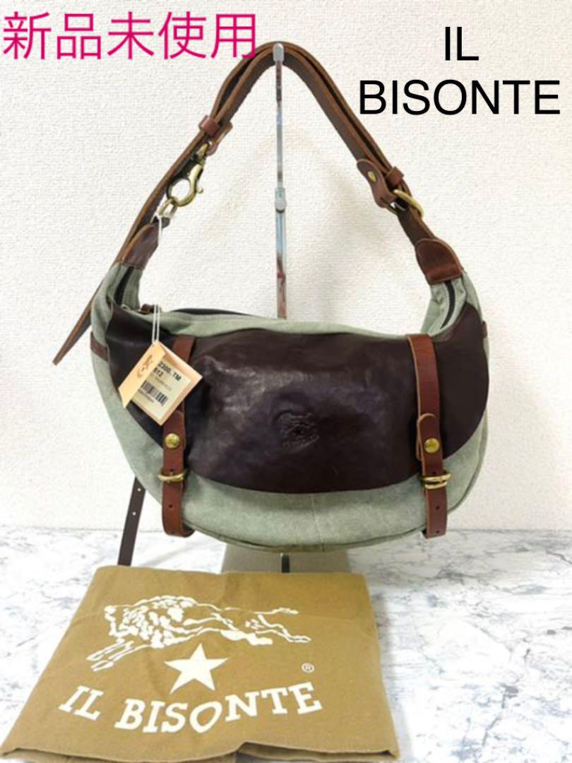 新品未使用 IL BISONTE レザー キャンバス ショルダーバッグ