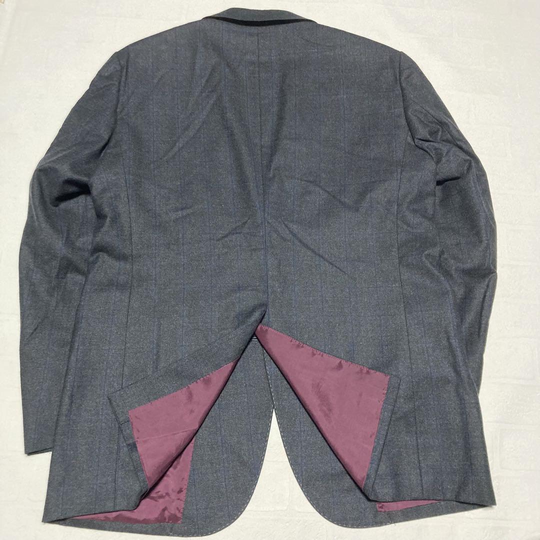 美品 タカキュー GUABELLO生地 チェック柄スーツ グレー 裏地