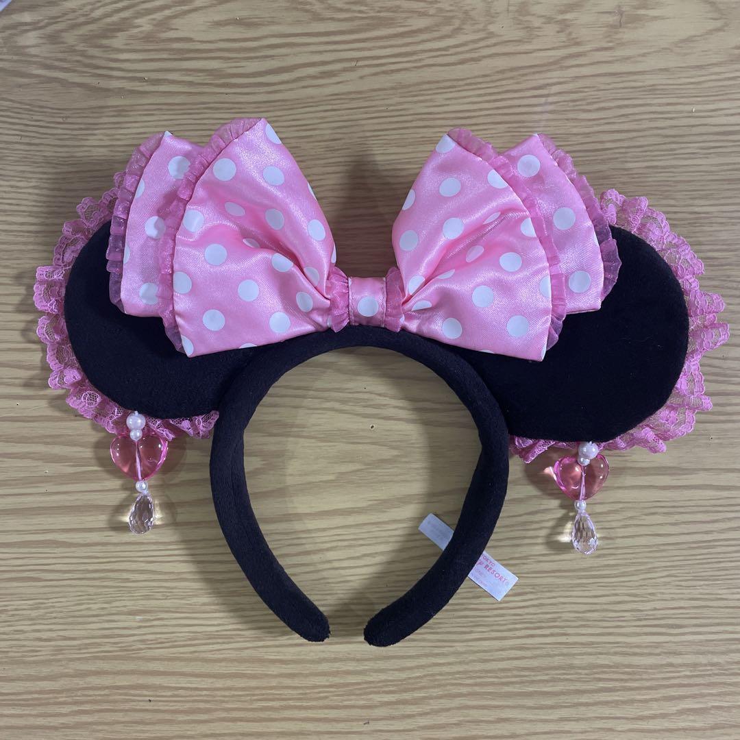 ディズニー ミニー カチューシャ イヤリング ピンク レース