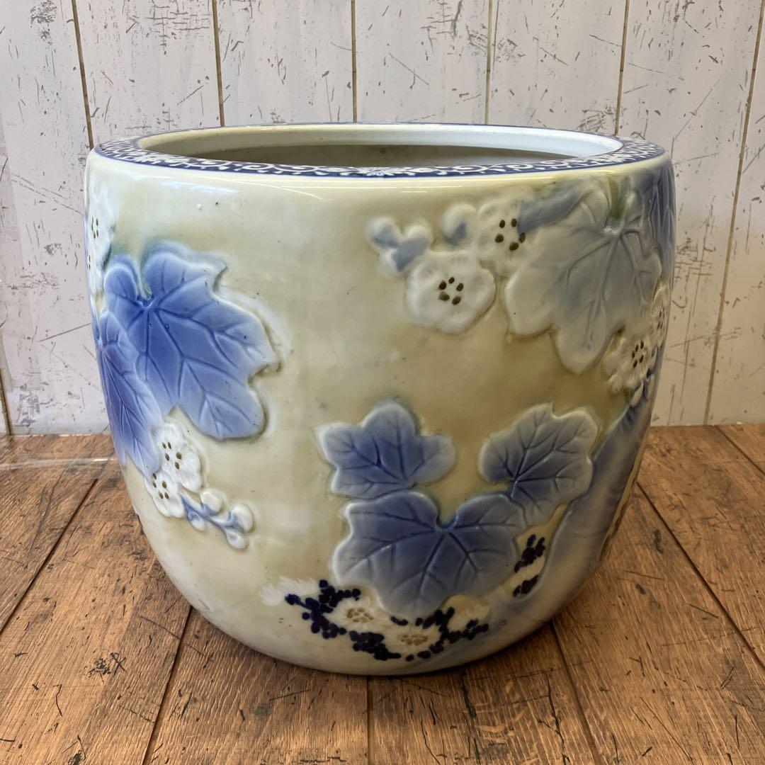 昭和レトロ 陶器製 梅図絵 火鉢 水鉢 睡蓮鉢 メダカ鉢 金魚鉢 盆栽鉢 昭和レトロ 陶器製 梅図絵 火鉢 水鉢 睡蓮鉢 メダカ鉢 金魚鉢 盆栽鉢