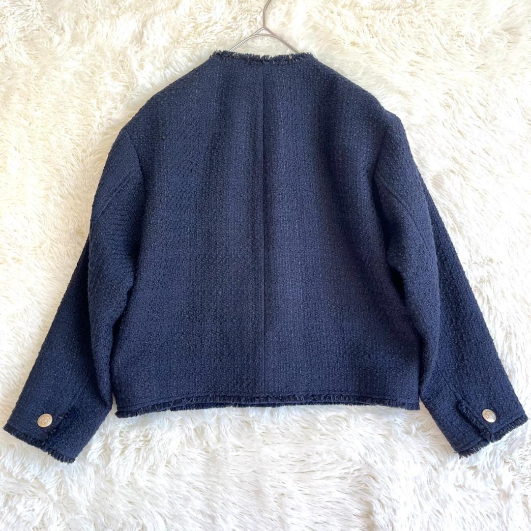 美品 23区 GIOLICA ツイードジャケット ノーカラー 濃紺 40 L相当 美品 23区 GIOLICA ツイードジャケット ノーカラー 濃紺 40 L相当