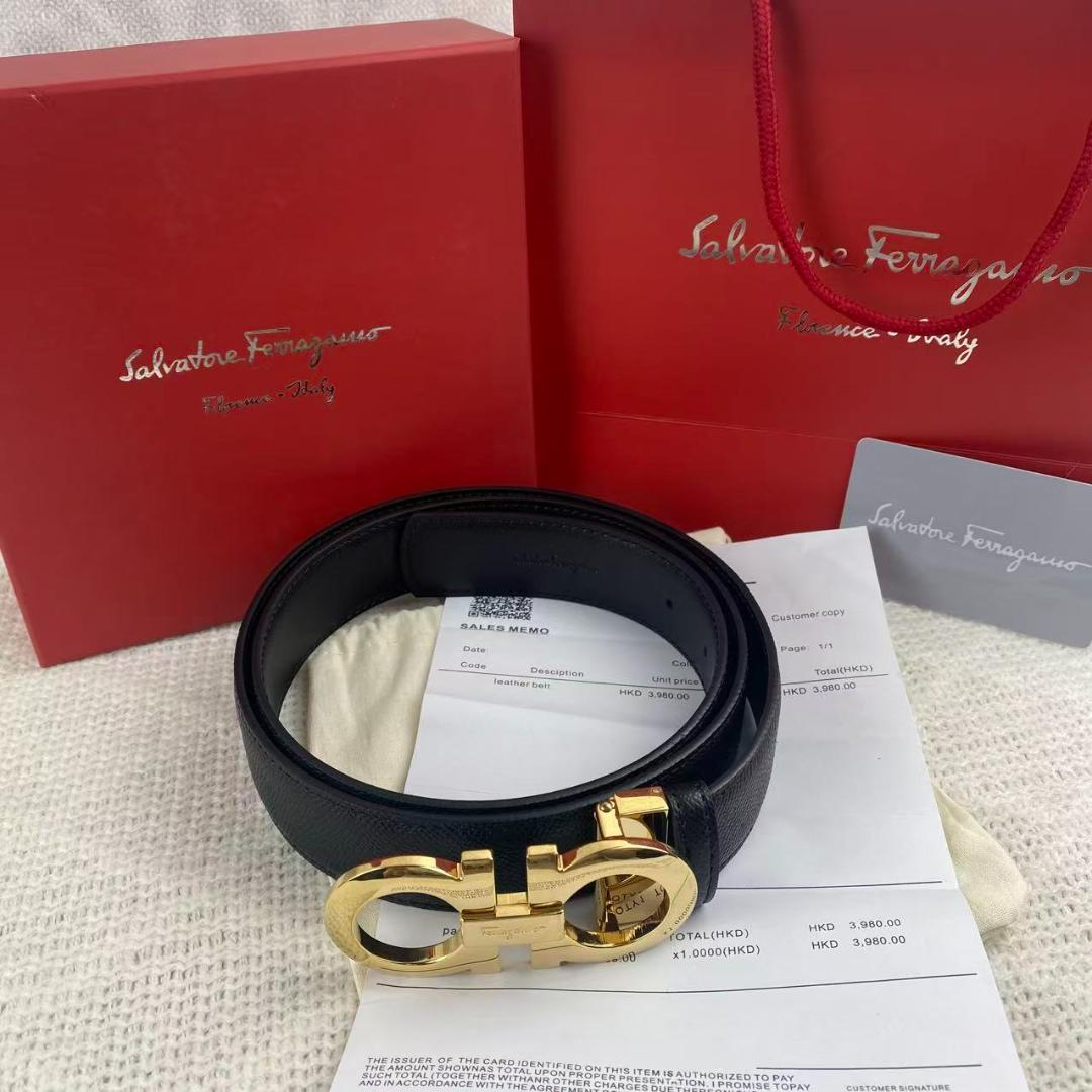 Salvatore Ferragamo ベルト ブラック×ゴールド金具 Salvatore Ferragamo ベルト ブラック×ゴールド金具