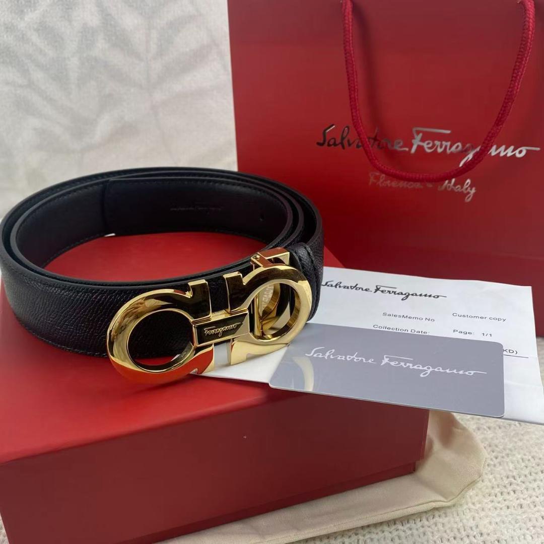 Salvatore Ferragamo ベルト ブラック×ゴールド金具 Salvatore Ferragamo ベルト ブラック×ゴールド金具