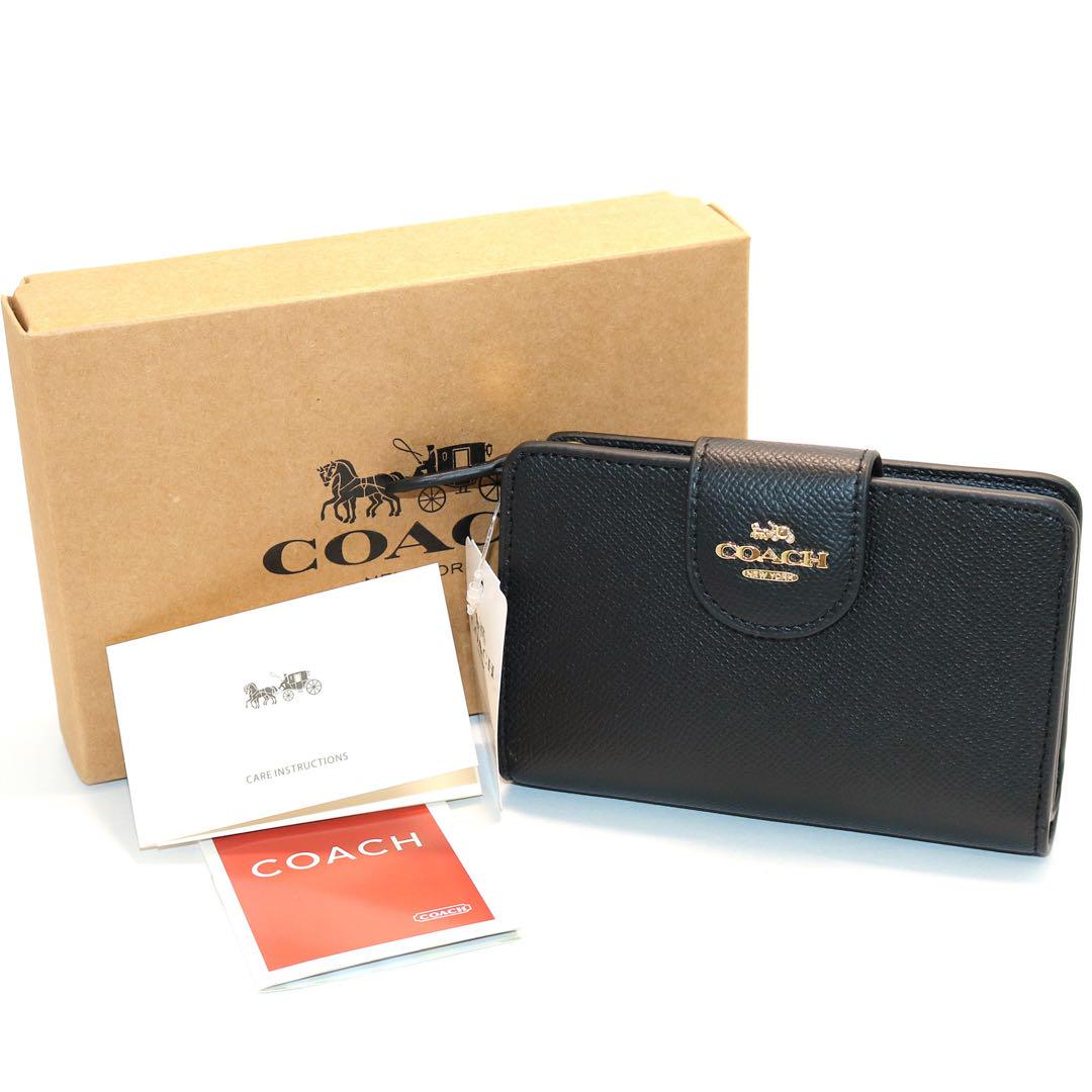 【新品】コーチ 二つ折り財布 6390 黒 コーナージップ コンパクト財布