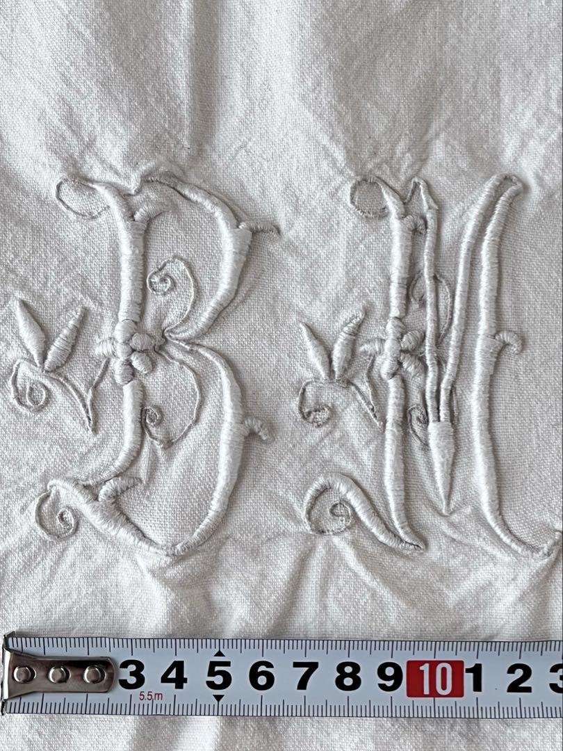【美品】フランスアンティーク BM花文字 丈夫なメティス 大判カバー[3319]