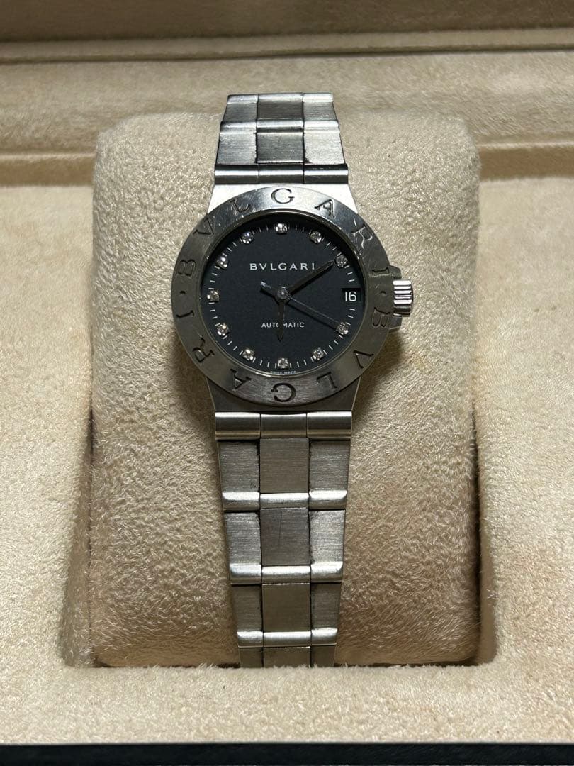 ジャンク品 BVLGARI 自動巻き 腕時計 ブラック文字盤 ダイヤモンド