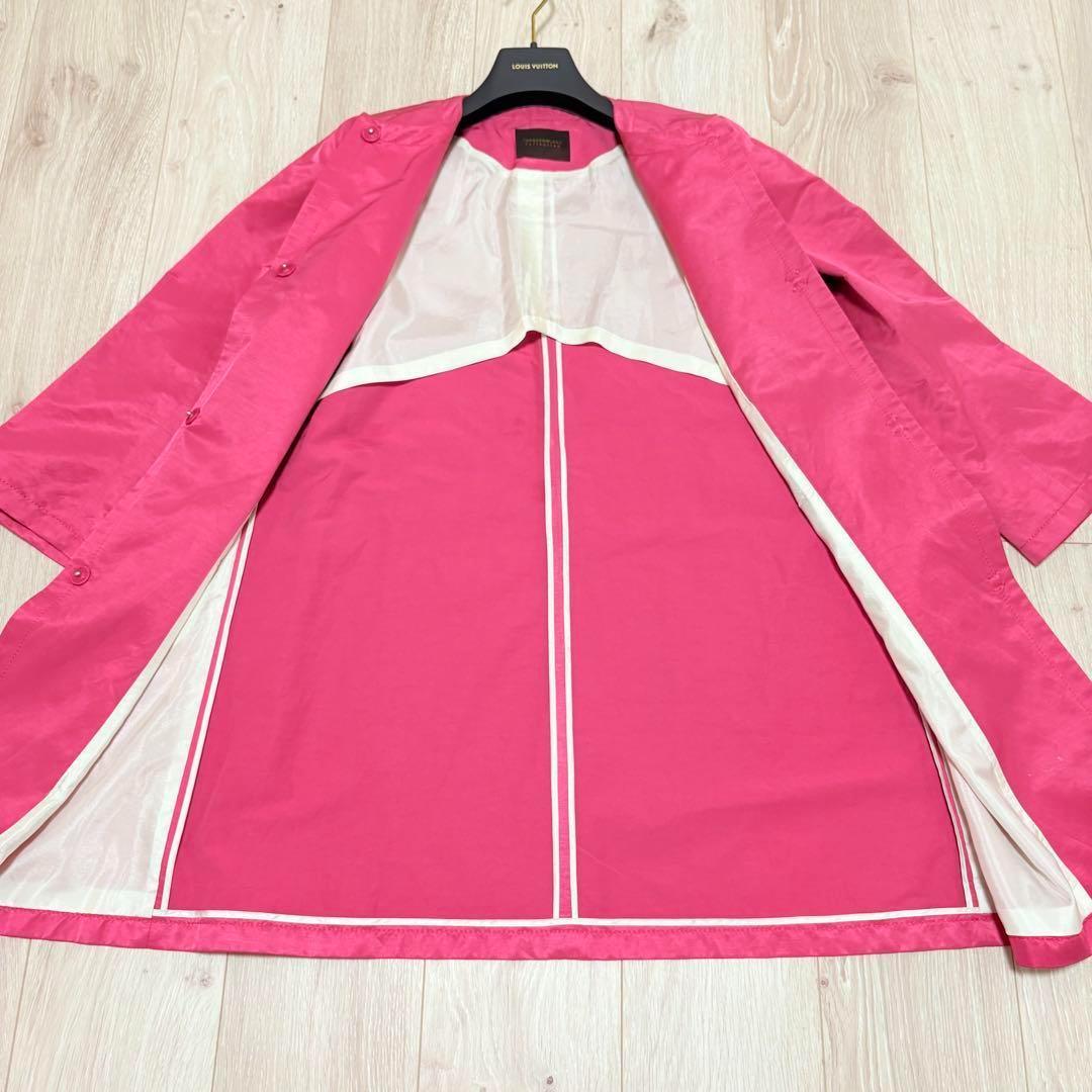 【美品】トゥモローランドコレクション　ノーカラーコート　春コート　麻　ピンク　M 美品】トゥモローランドコレクション ノーカラーコート 春コート