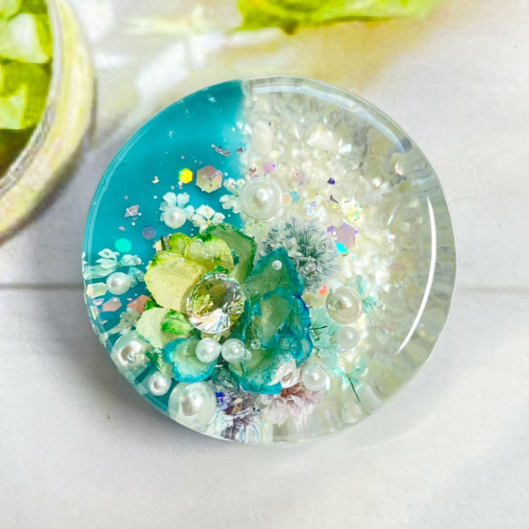 ベーちゃん様おまとめ No.530 レジン ヘアゴム ターコイズシェルバイカラー