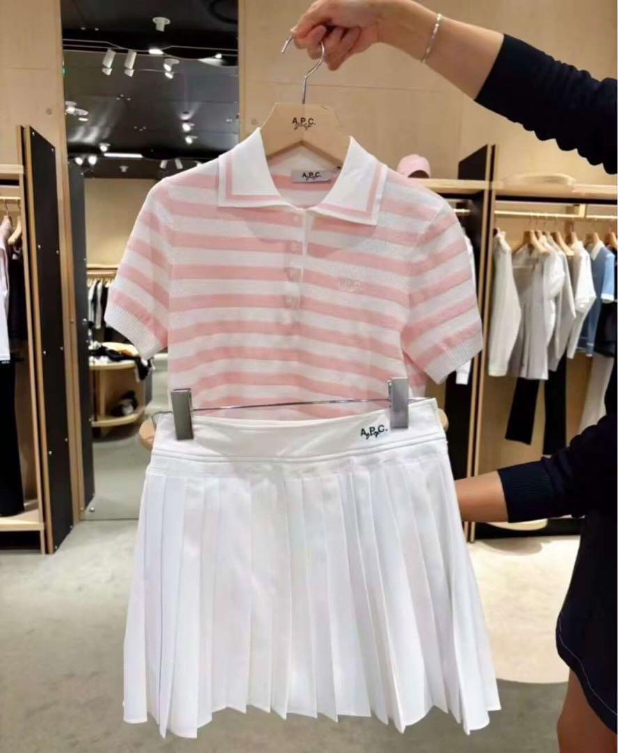 A.P.C.ゴルフウェア レディース ニットポロシャツ トップス 半袖
