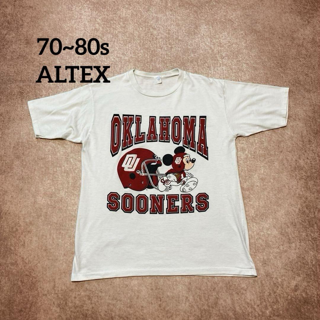 70s~80s USA製 ALTEX Tシャツ オクラホマ大学 Disney 白