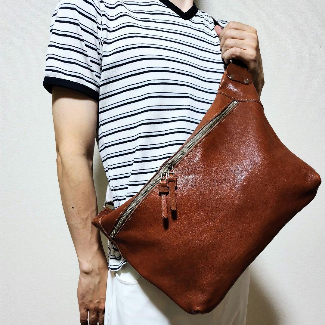 【匠職人／ハンドメイド】ヌメ本革　ボディバッグ　クリーマー加工　ブラウン★新品★