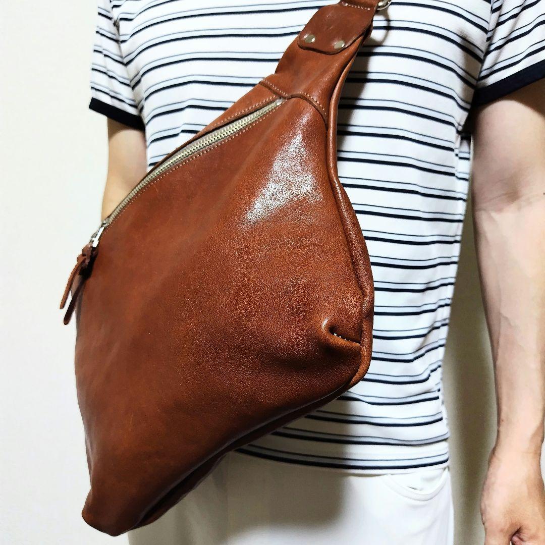 【匠職人／ハンドメイド】ヌメ本革　ボディバッグ　クリーマー加工　ブラウン★新品★