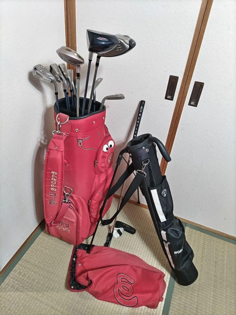 全グリップ新品◆お買い得◆美品、女性用セット◆ミエサコキャディバッグ付◆パター有