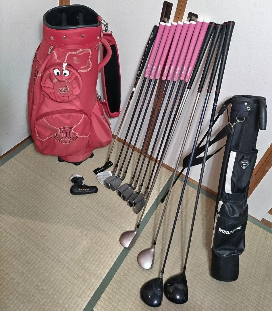全グリップ新品◆お買い得◆美品、女性用セット◆ミエサコキャディバッグ付◆パター有