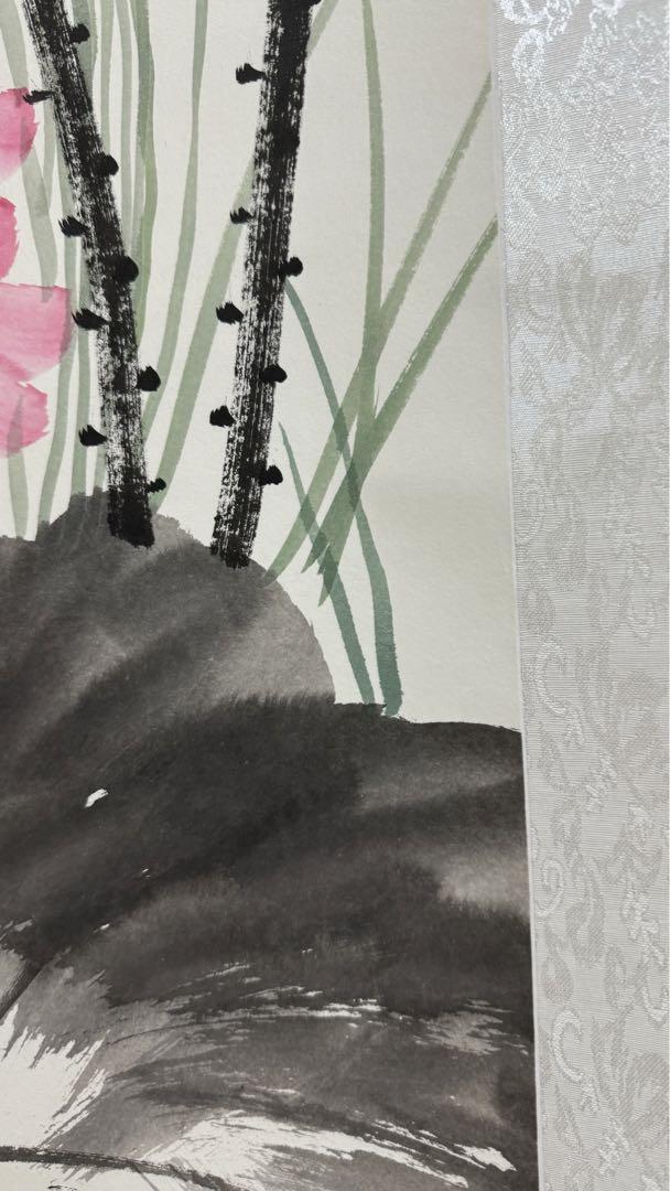 蓮の花 水墨画 掛け軸 70*170 肉筆
