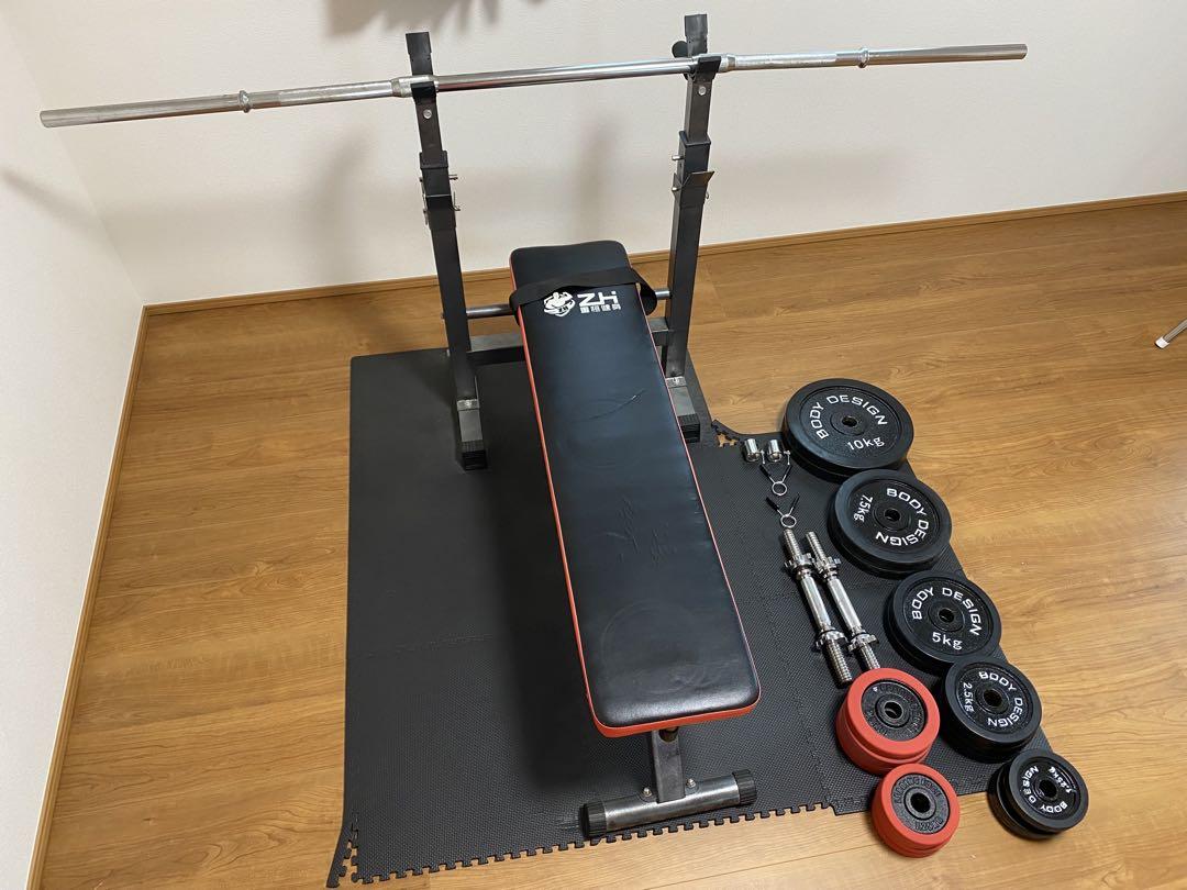 ベンチプレスバーベルセット及びダンベル　ホームジム
