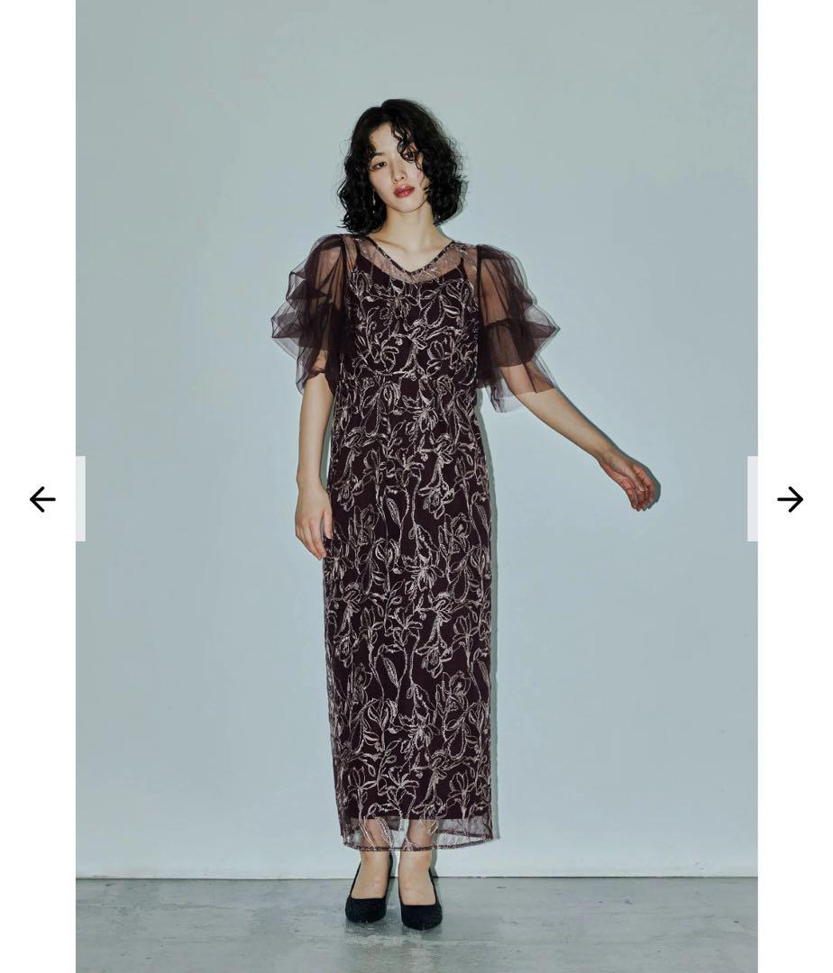 Fluffy sleeve pencil dress ボルドー M
