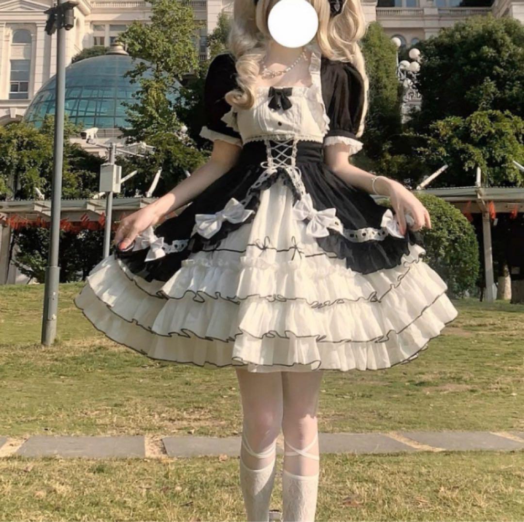 ロリータ ワンピース ドレス 甘ロリ ホワイト ブラック　　レース ゆめかわ