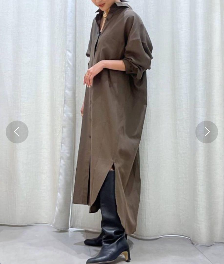 極美品☆バビロンBABYLONEコットンシャツウールワンピース☆ブラウン