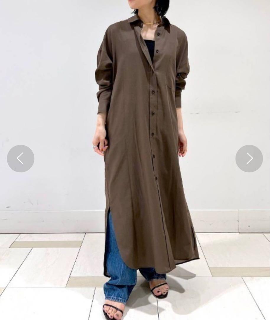 極美品☆バビロンBABYLONEコットンシャツウールワンピース☆ブラウン