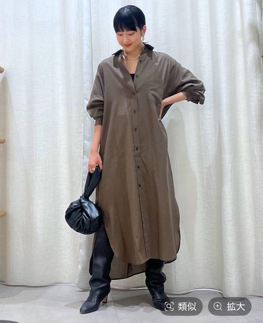 極美品☆バビロンBABYLONEコットンシャツウールワンピース☆ブラウン
