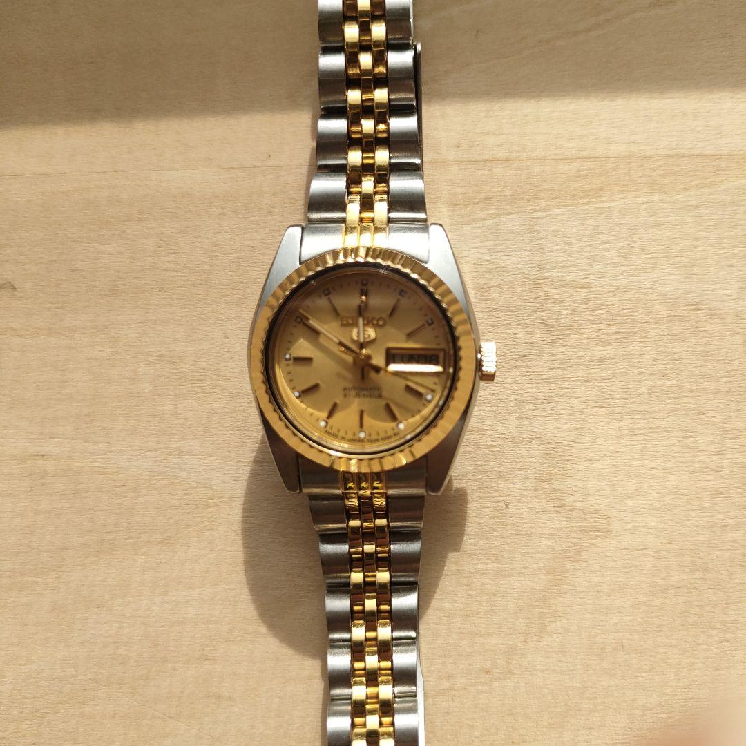 SEIKO 自動巻き ゴールド シルバー 時計　21jewels レディース