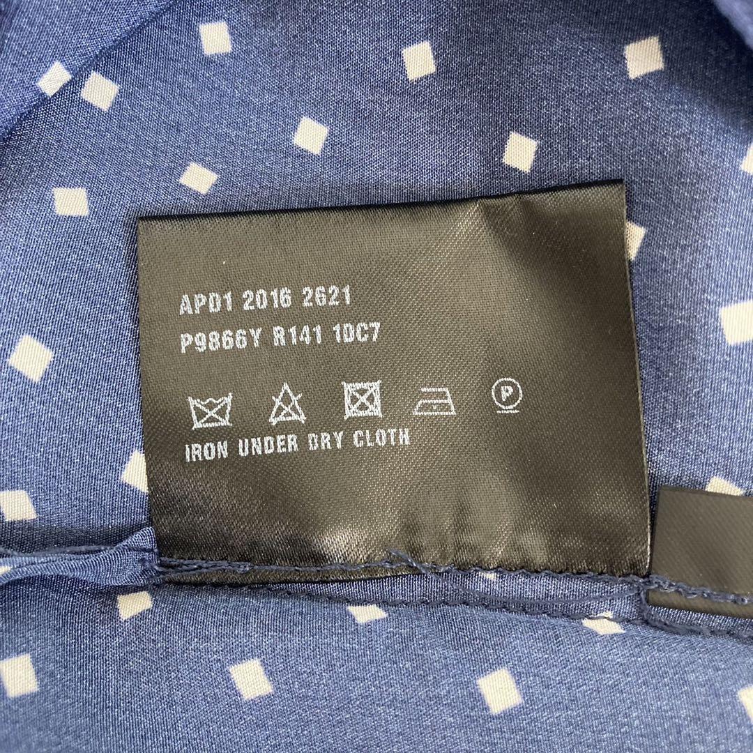 入荷なう プラダ PRADA 白 紺 40 前後2way 前開き 長袖 ブラウス ドット柄 トップス
