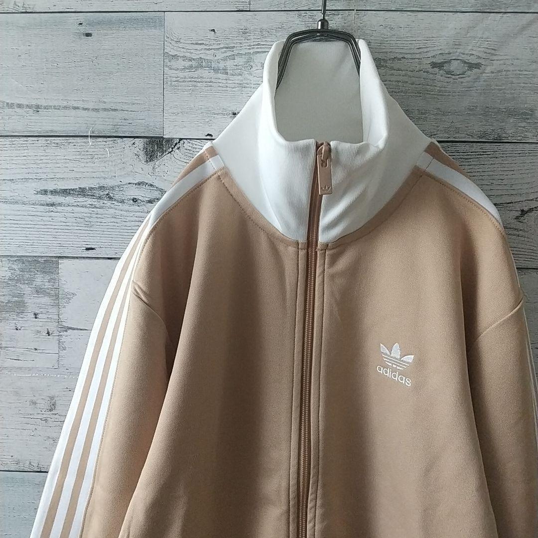 新品タグ付☆アディダス 刺繍ロゴ トラックジャケット ベージュ×ホワイト M
