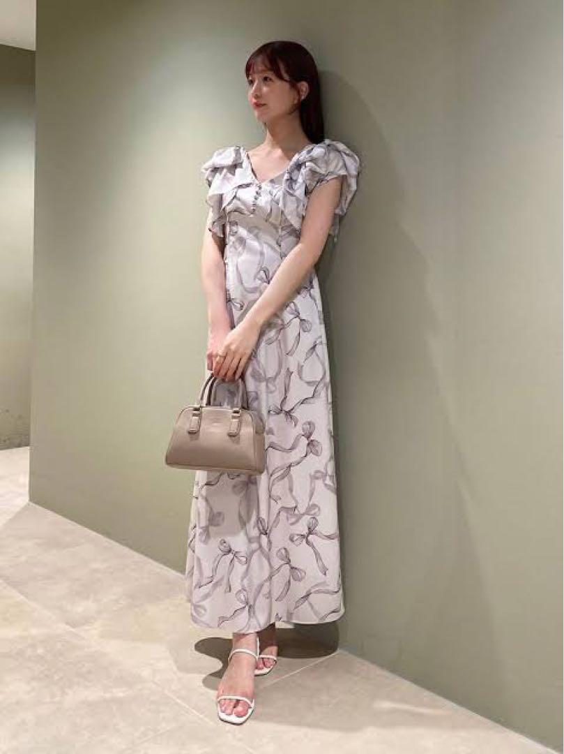 リボンスリーブデザインワンピース ベージュ 0