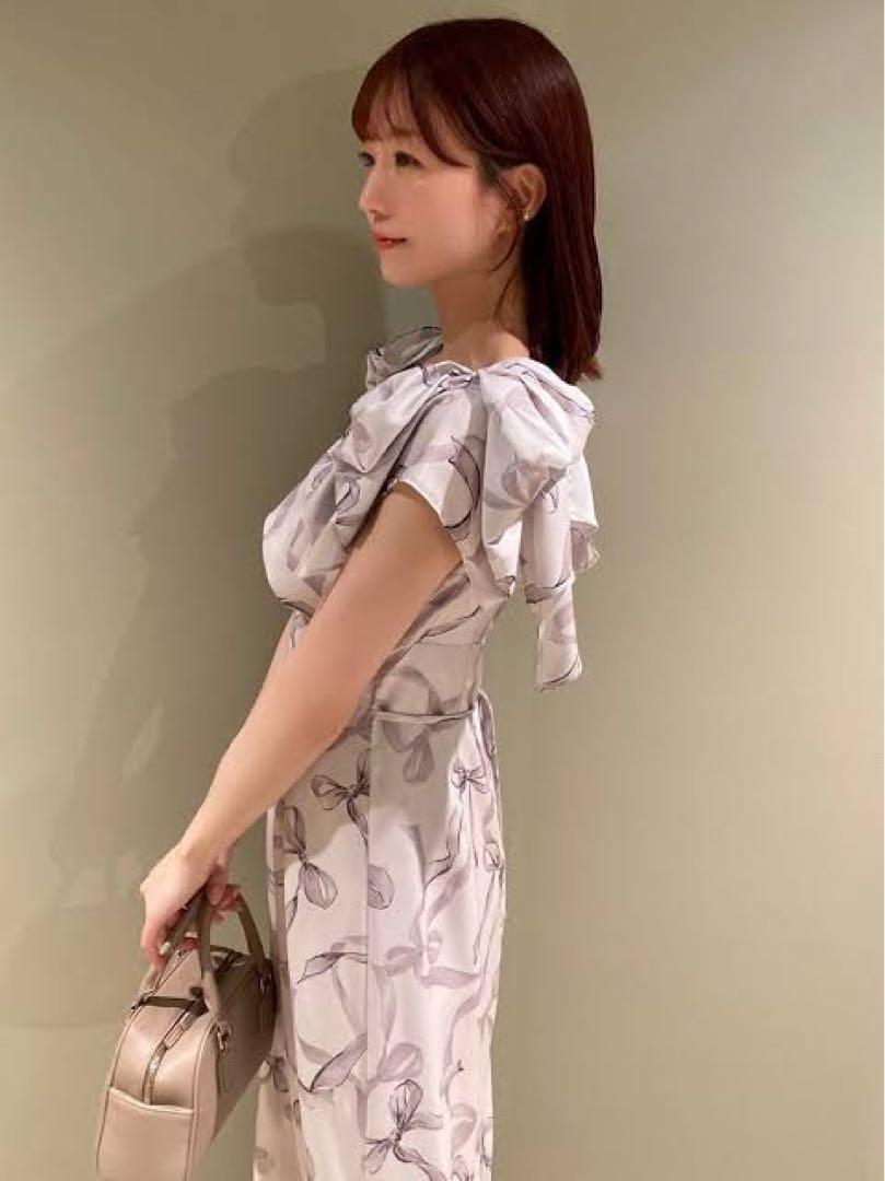 リボンスリーブデザインワンピース ベージュ 0