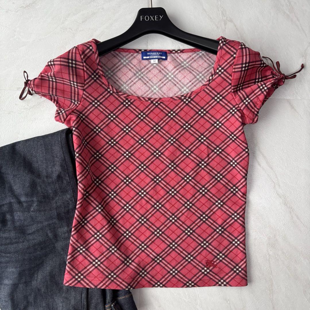 美品★BURBERRY ブルーレーベル ノバチェック カットソー y2k ピンク バーバリーブルーレーベル ピンク y2k 半袖カットソー ノバ