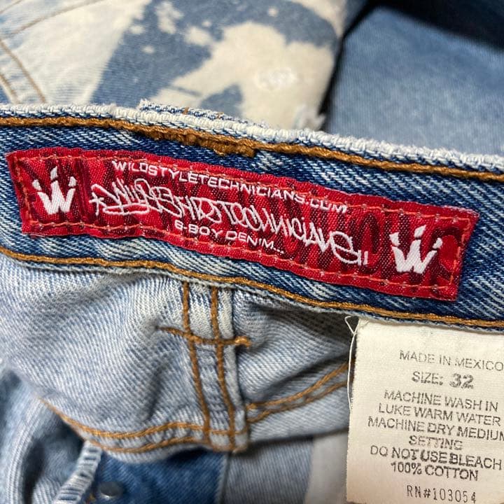 00s 極太 ワイド デニム バギーパンツ ブリーチ 加工 b系 スケーター