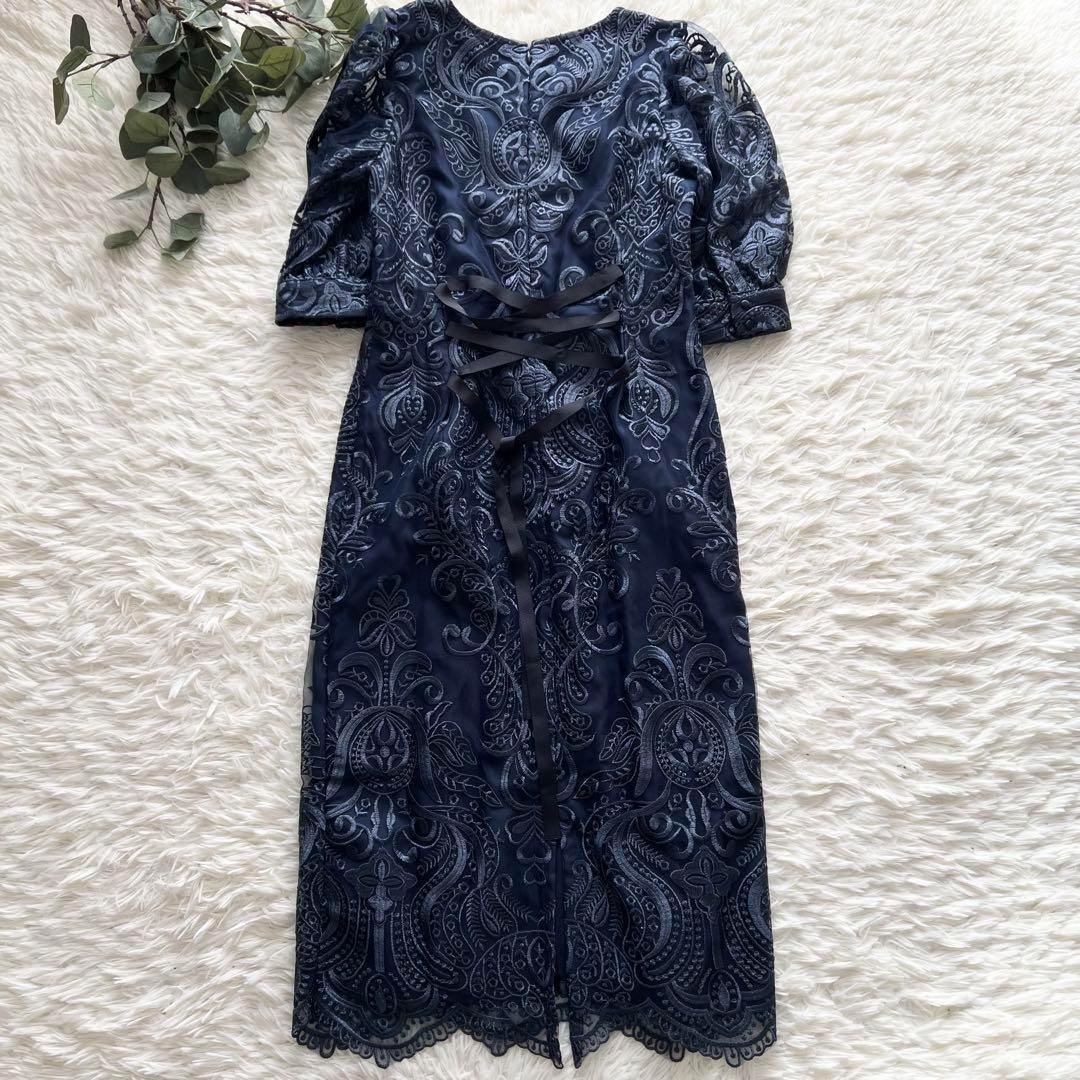 【最安値】ニアナ 刺繍レースバックリボン タイトドレス オケージョン S 結婚式