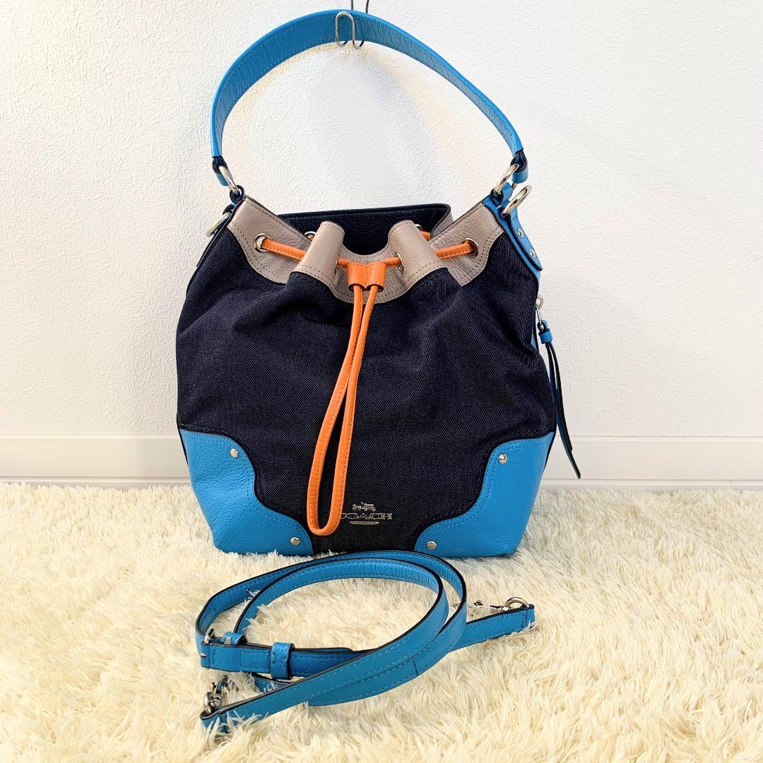 人気新品 美品 ショルダーバッグ 巾着 インディゴ PGAbo-m67706305100 コーチ デニム 2WAY 在庫あ人気