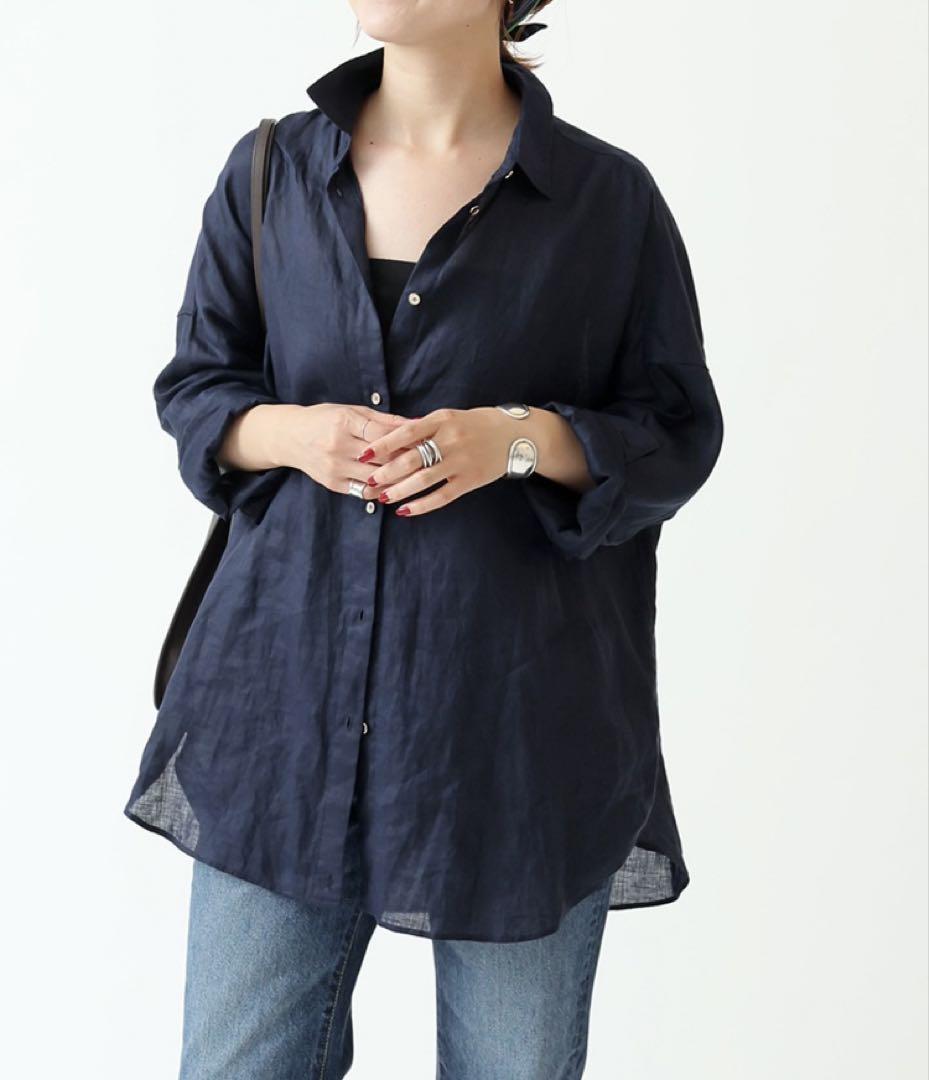 美品 Spick&Span 80リネンカシュクールビッグシャツ スピック&スパン