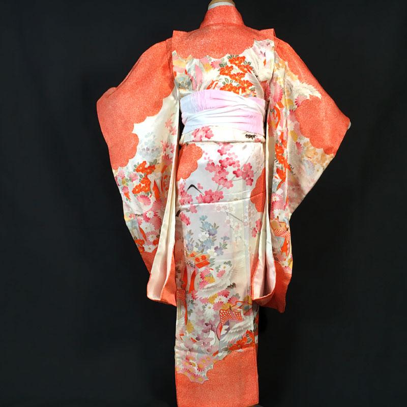 2022安い 値下げ 女児 着物&丸帯&帯揚げ 重ね衿付 やや難 16rZV-m67714355525 13mw17 七五三 七歳 即納最安値
