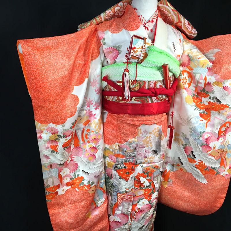 2022安い 値下げ 女児 着物&丸帯&帯揚げ 重ね衿付 やや難 16rZV-m67714355525 13mw17 七五三 七歳 即納最安値