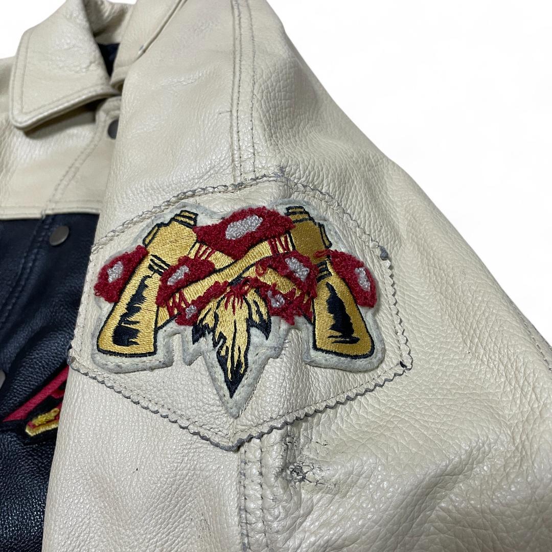 レザージャケットレタードスタジャン刺繍ワッペン黒ブラック